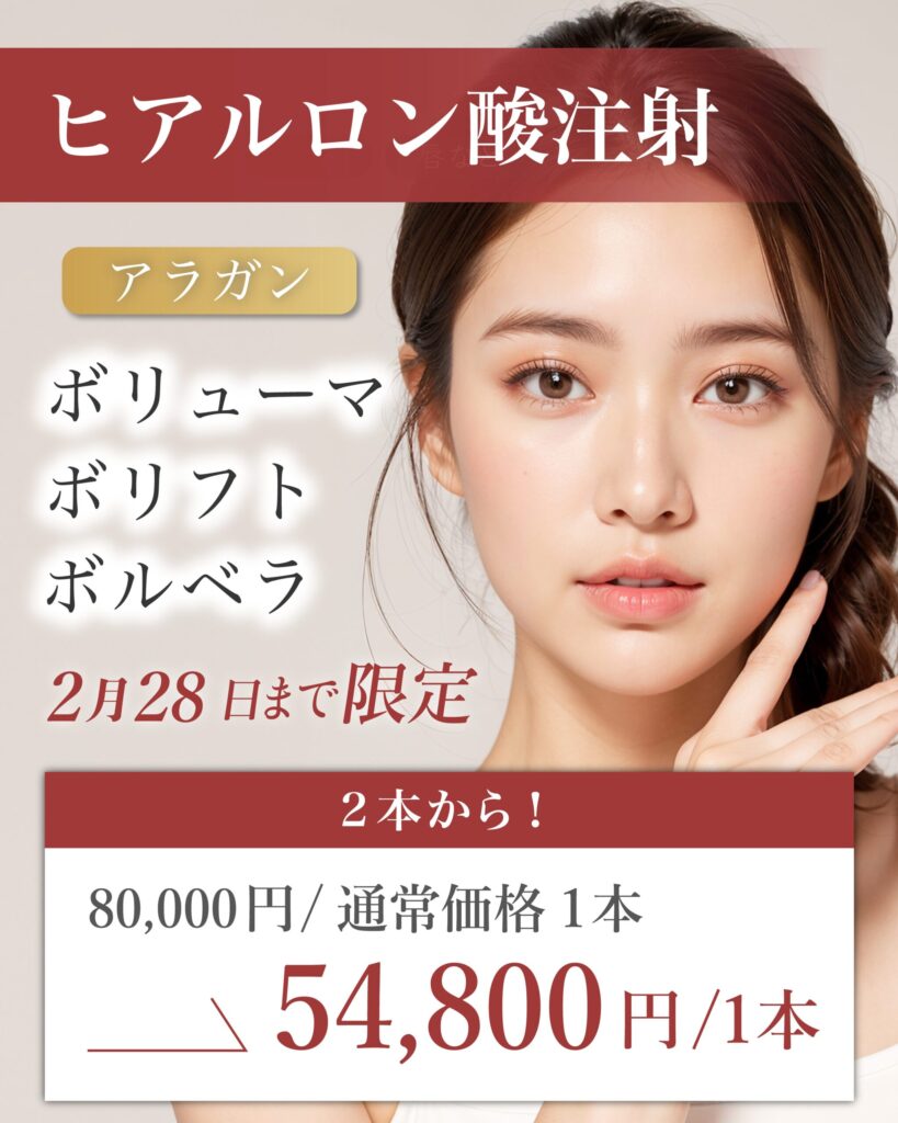 【2月28日まで限定】ヒアルロン酸注射 特別価格のご案内